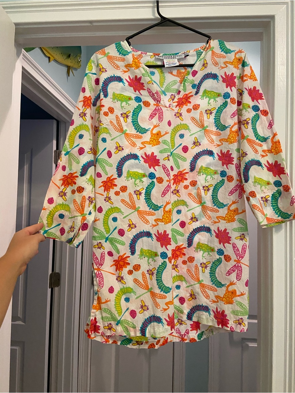 Gretchen Scott Bug, Insect And Frog Colorful Tropical Print Tunic Top